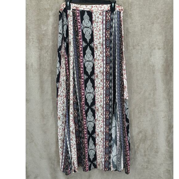 Bongo Skirt Womens Large Black Maxi Floral Boho Beachy Festival Hippie‎ Summer - Picture 1 of 9